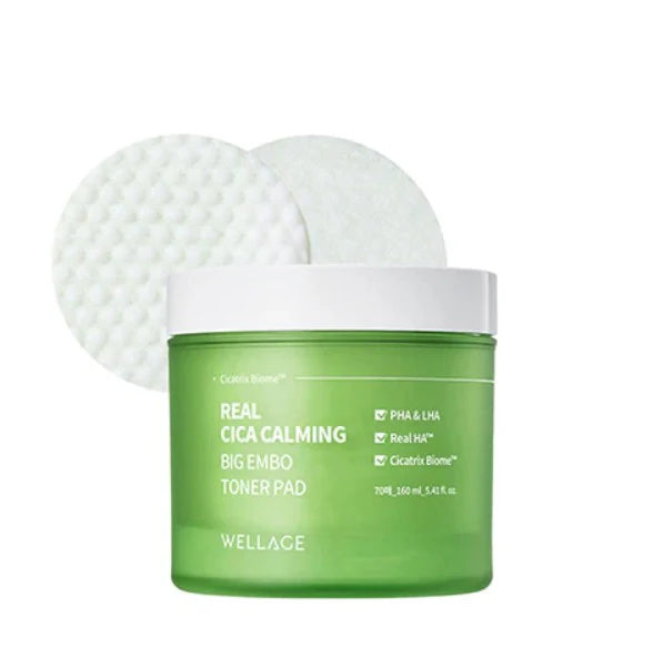 Wellage - Real Cica Calming Big Embo Toner Pad -  Заспокійливі тонер-педи з м'якою відлущувальною дією - 70 шт./160 мл