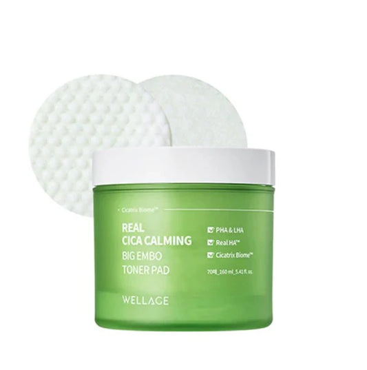 Wellage - Real Cica Calming Big Embo Toner Pad -  Заспокійливі тонер-педи з м'якою відлущувальною дією - 70 шт./160 мл