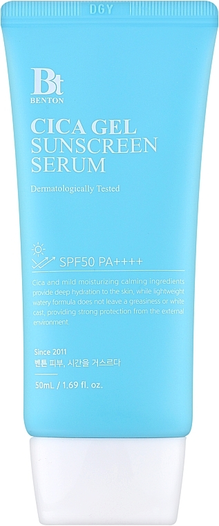Benton - Cica Gel Sunscreen Serum SPF 50 – ніжна сонцезахисна гель-сироватка для чутливої шкіри, 50 ml.
