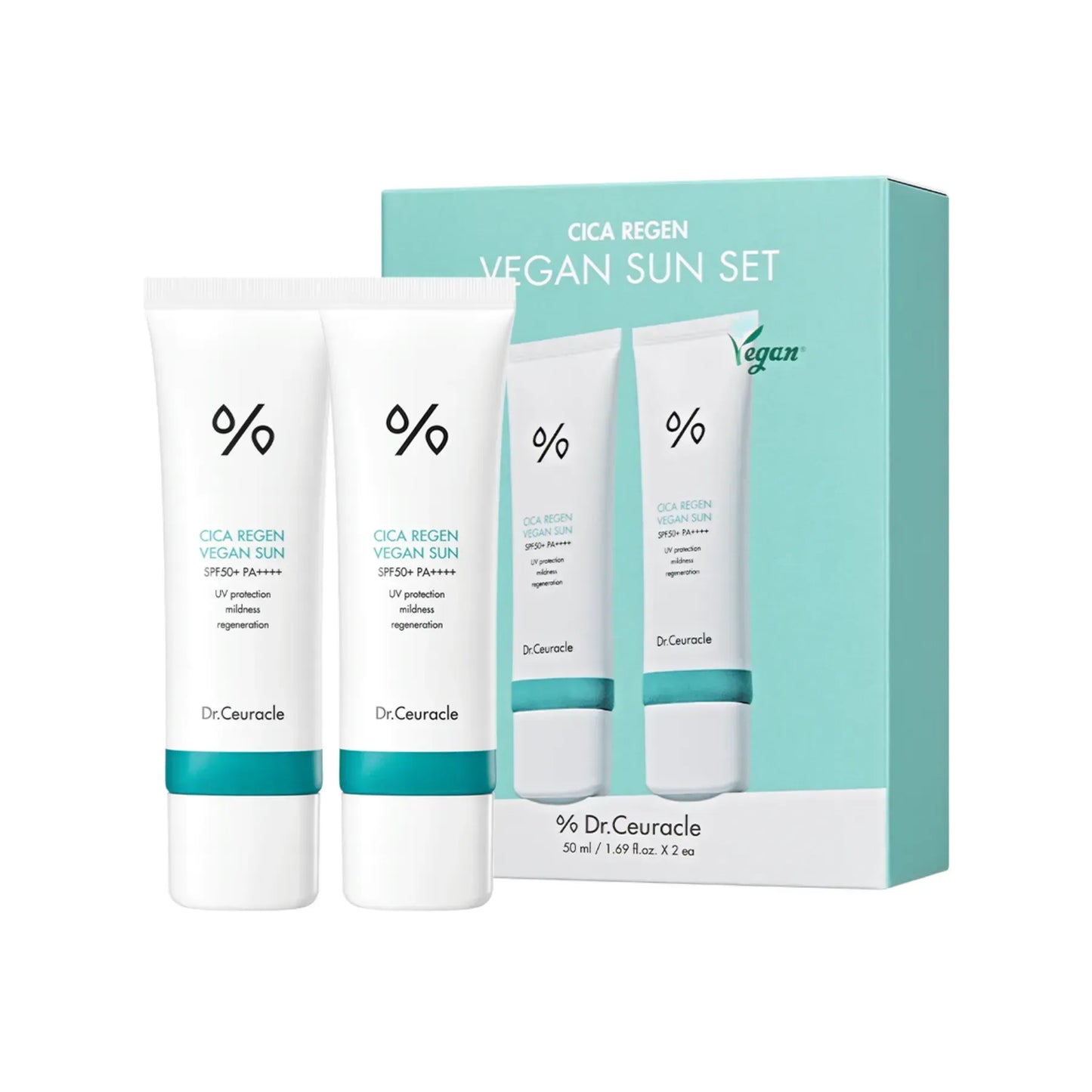 Dr.Ceuracle - Cica Regen Vegan Sun Set DUO - Набір сонцезахисних веганських кремів з центелою азіатською - 50 мл + 50 мл