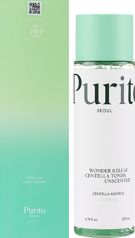 Purito - Seoul Wonder Releaf Centella Toner Unscented — заспокійливий тонер без ароматизаторів і ефірних олій, 200 мл.
