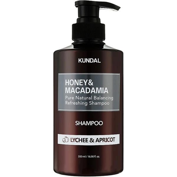Kundal Шампунь відновлюючий Лічі & Абрикос - Honey & Macadamia Pure Natural Balancing Refreshing Shampoo, 500 мл.